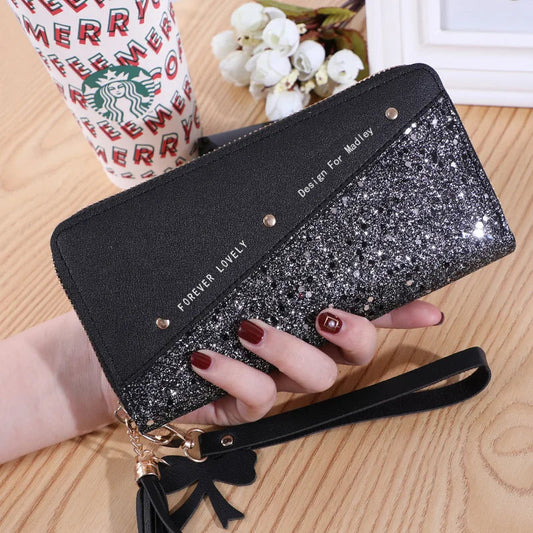 Fashion Women'S Pu Leather Long Wallets Sequins Patchwork Glitter Wallet Coin Purse Female Wallets Girls Gifts Wholesale